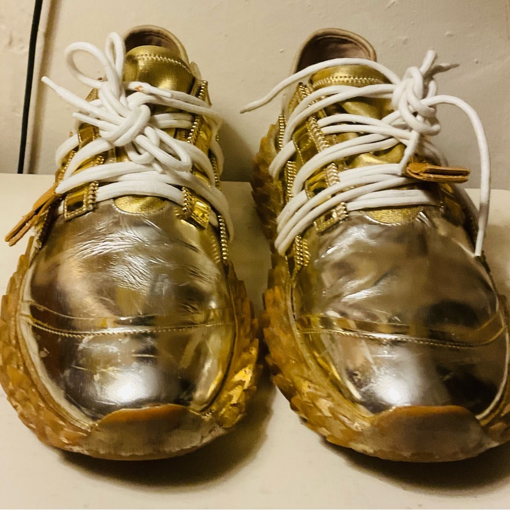 Gold Giuseppe Zanotti Metallic Sneakers with White Laces